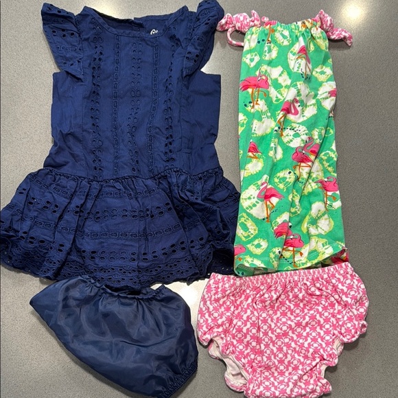 BUNDLE-2 dresses | Navy Blue Eyelet Dress | Flamingo dress Set | 18mth girls - Picture 1 of 6